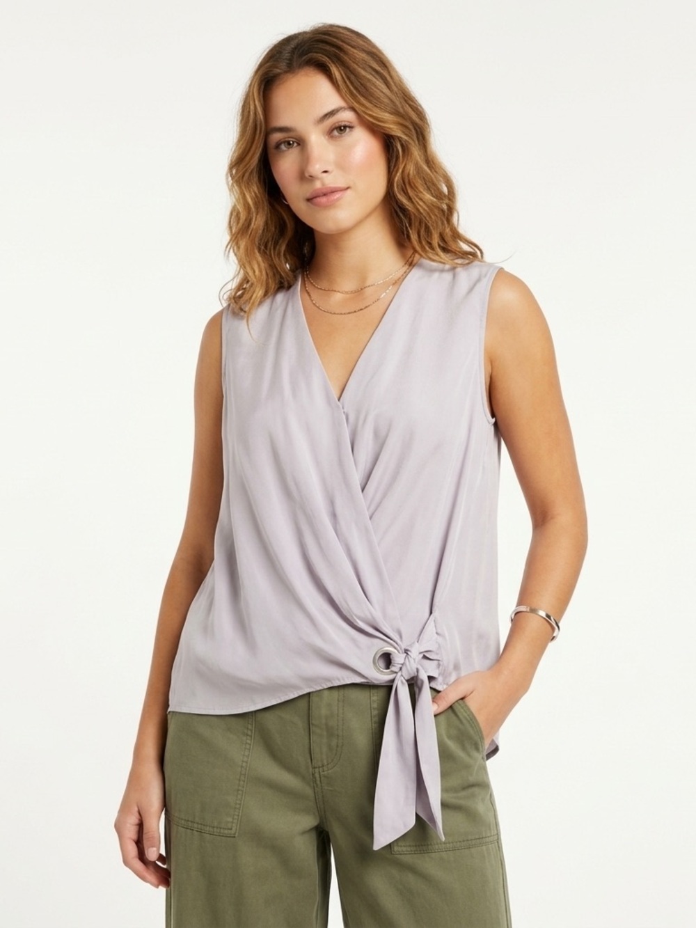 Rag And Bone Women Felix Silk Draped Blouse Lilac Sleeveless M